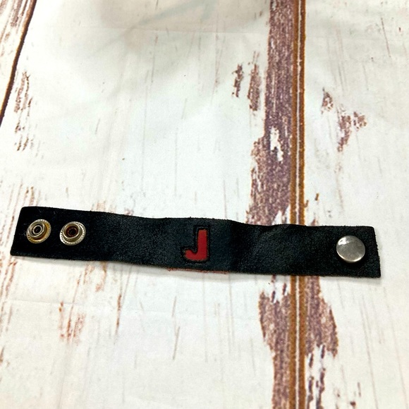 Vintage Jewelry - Suede Wrist Band J Initial Black & Red Vintage